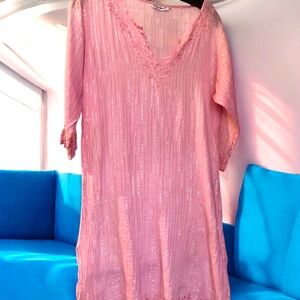Pink Beaded V-Neck Tunic Dress